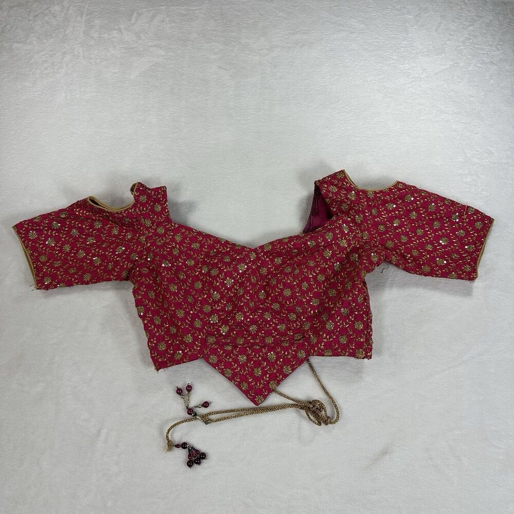 Vintage Indian Choli Blouse Pink Gold Embroidered Bollywood Festival Crop Top